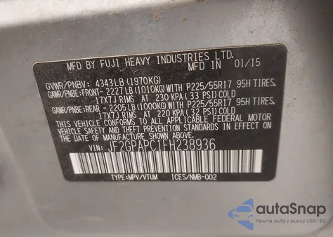 2015 Subaru Xv Crosstrek 2.0I Limited from USA, damaged, VIN JF2GPAPC1FH238936